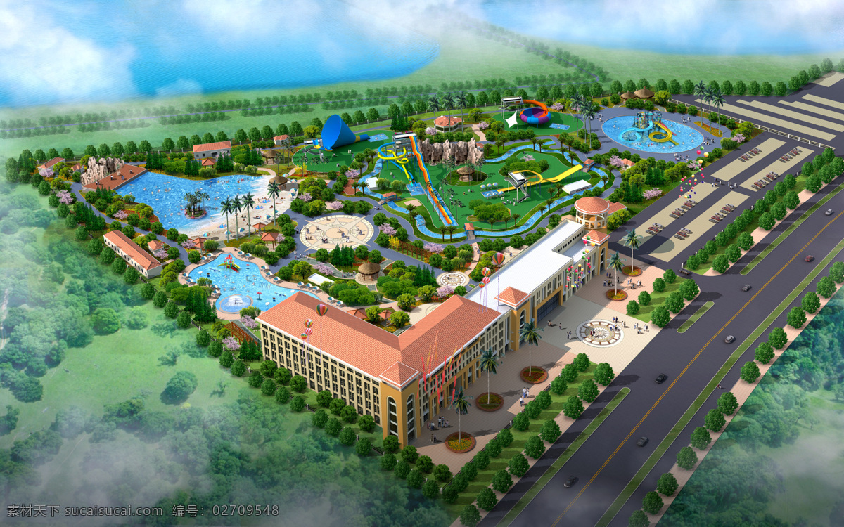 水上乐园设计 水上乐园 效果图 鸟缆图 建筑 游乐园 3d设计