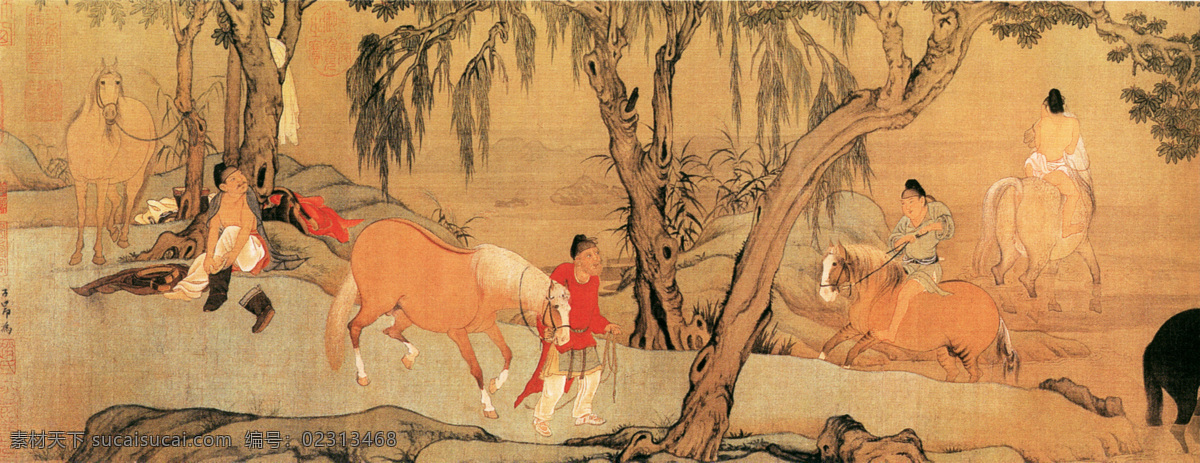 山水 名画 书画 浴 马图 第一部 分 古画 山水画 书画真迹 中国水墨画 浴马图 文化艺术
