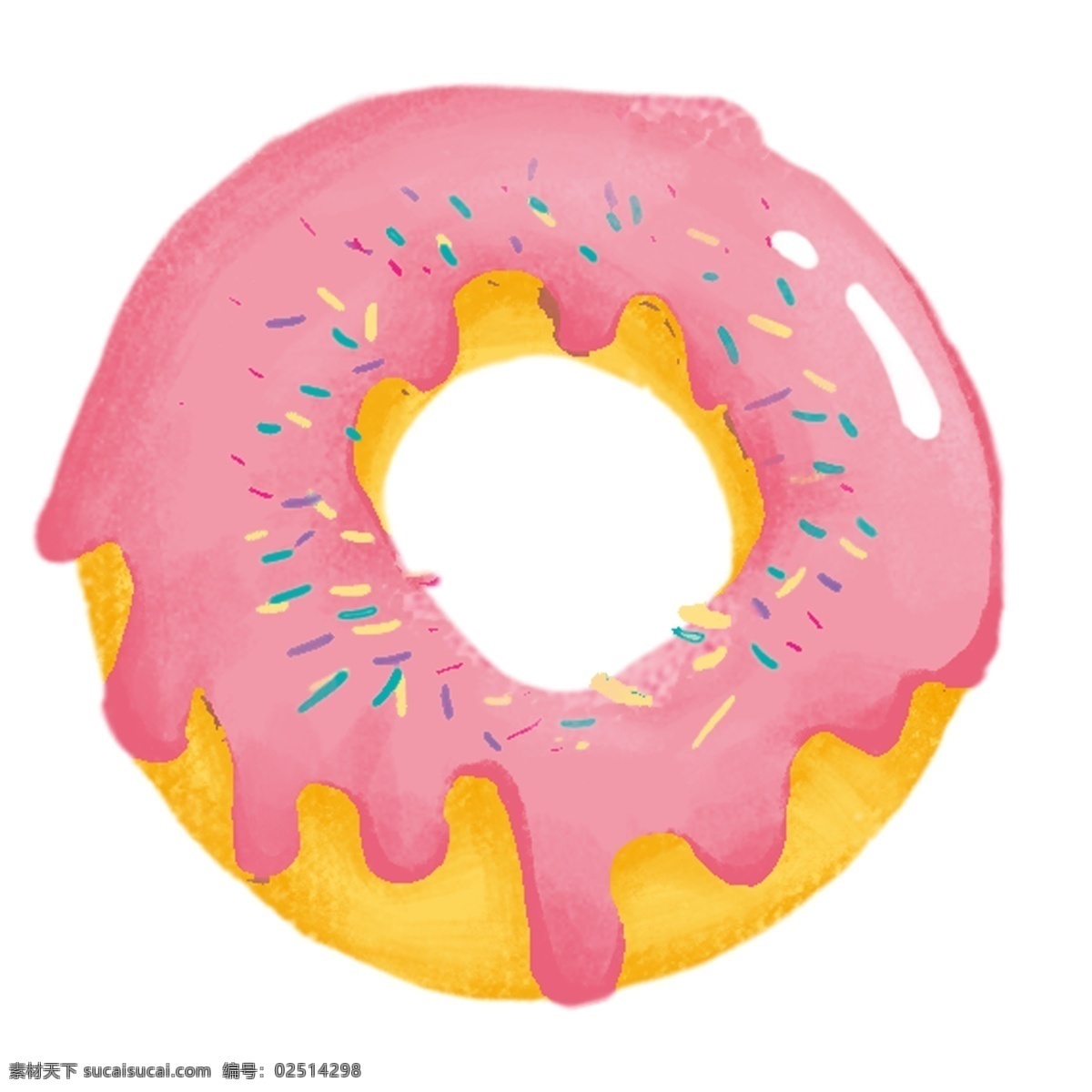手绘 插图 粉色 美食 甜甜 圈 甜甜圈 元素