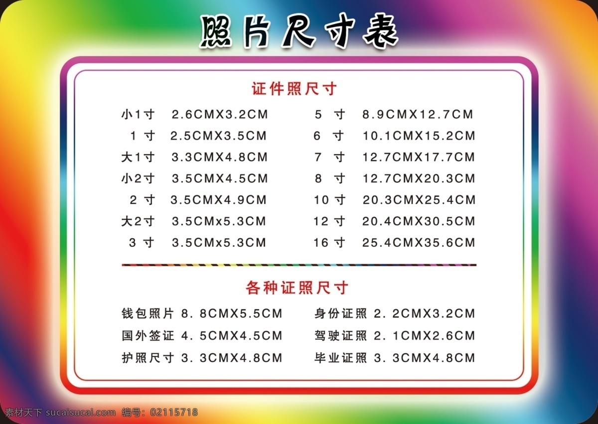 常用照片尺寸表素材图片下载-素材编号02115718-素材天下图库