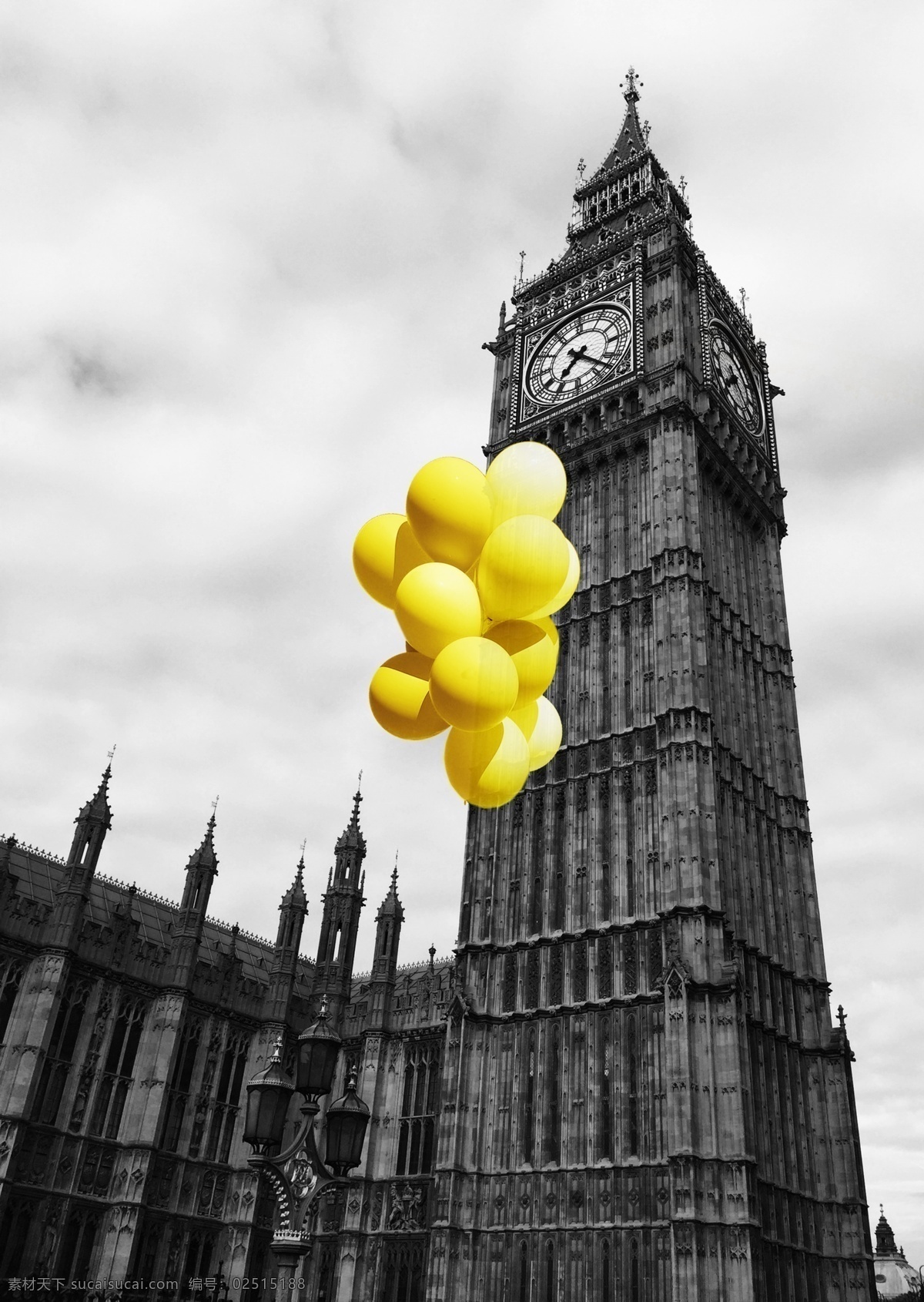 黄色气球 气球 英伦风 欧美 都市 英伦 黄色 警示 灰调 装饰画 装饰 欧风 城市之美 分层