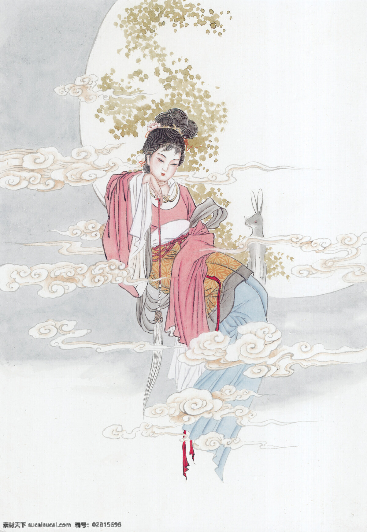 国画素材 仕女图 古风素材 国画美女 仙女图 工笔画 嫦娥奔月 中秋 宣传类 文化艺术 绘画书法