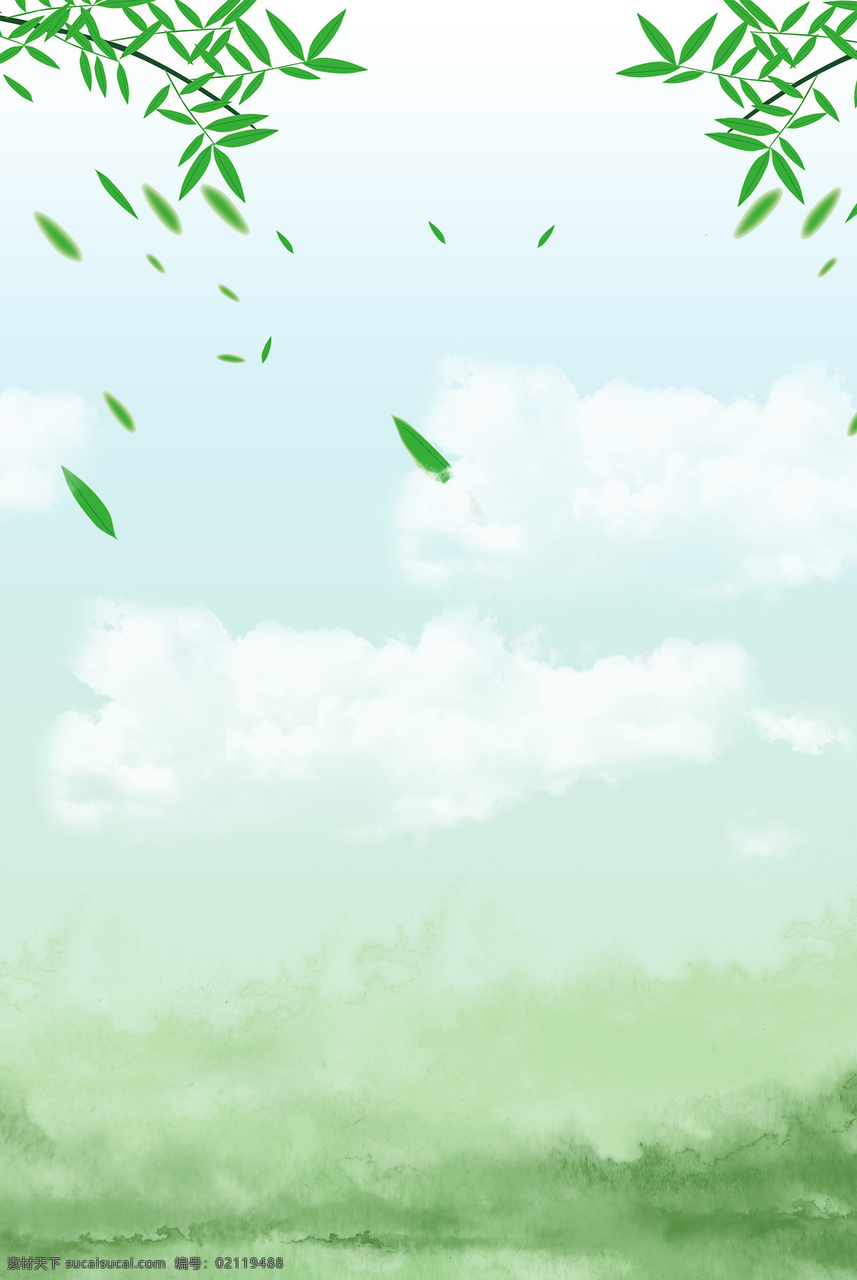 树叶 绿色 天空 清新 飞舞 背景 背景素材