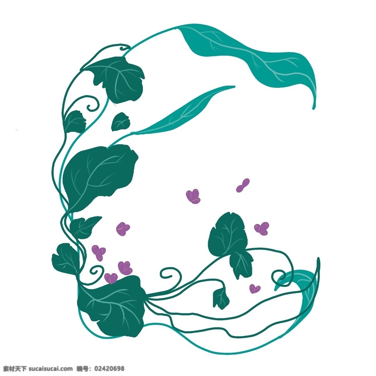 紫色 花 藤 卡通 插画 紫色的花朵 绿色的花藤 卡通插画 花藤插画 藤蔓插画 花枝 花朵 鲜花 花束