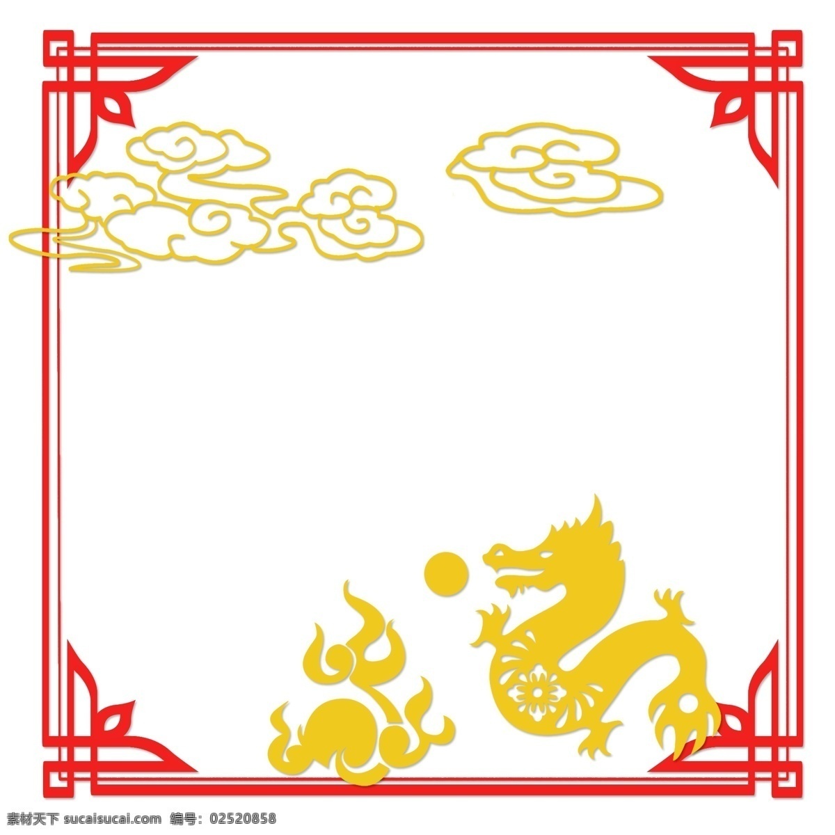 中国 风 古典 风格 扁平 边框 矢量图 十二生肖 中国风 古典风格 扁平风 简约 古风手绘 矢量套图 红色 黄色 古风 龙