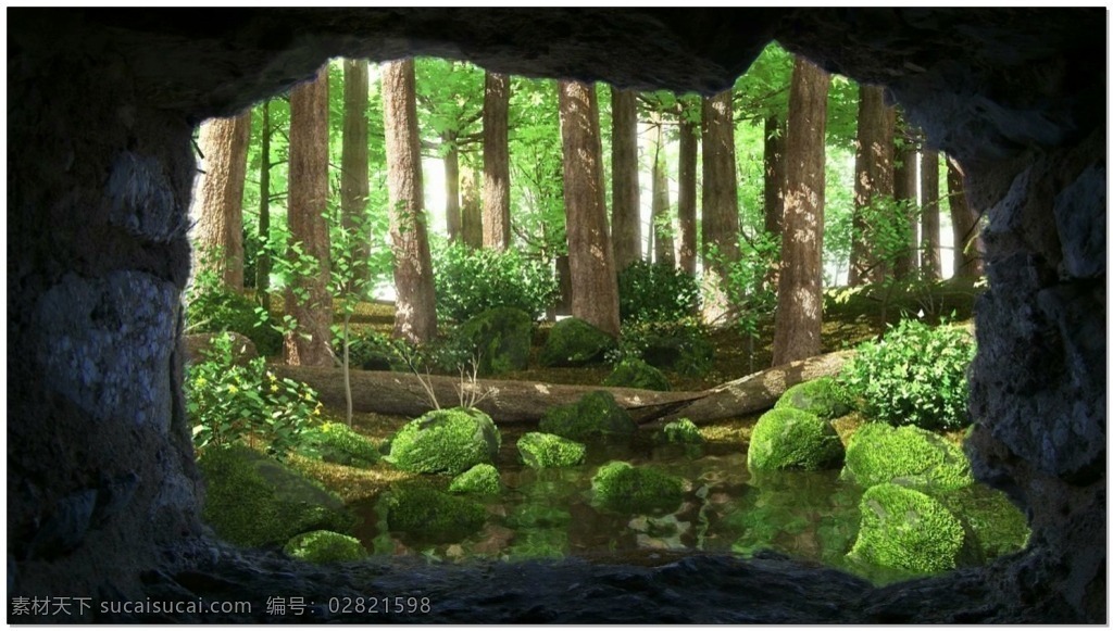 合成 洞穴 背景 光线 视频 风景 森林 水面 视频素材 合成背景 创意背景