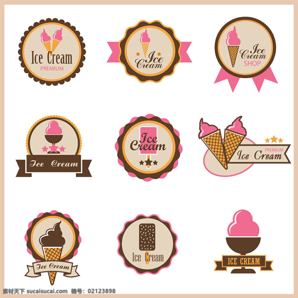 彩色 冰淇凌 标签 横幅 甜食 冰淇淋 贴纸 吊牌 商标 品牌 徽章 荣誉 边框 认证 品质 质保 标志 标识