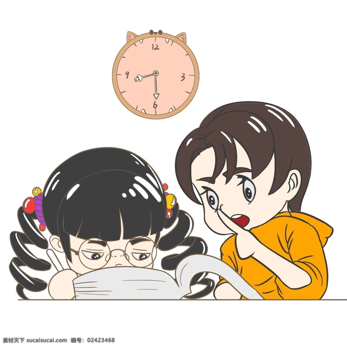 哥哥妹妹看书卡通手绘插画素材图片下载-素材编号02423468-素材天下图库