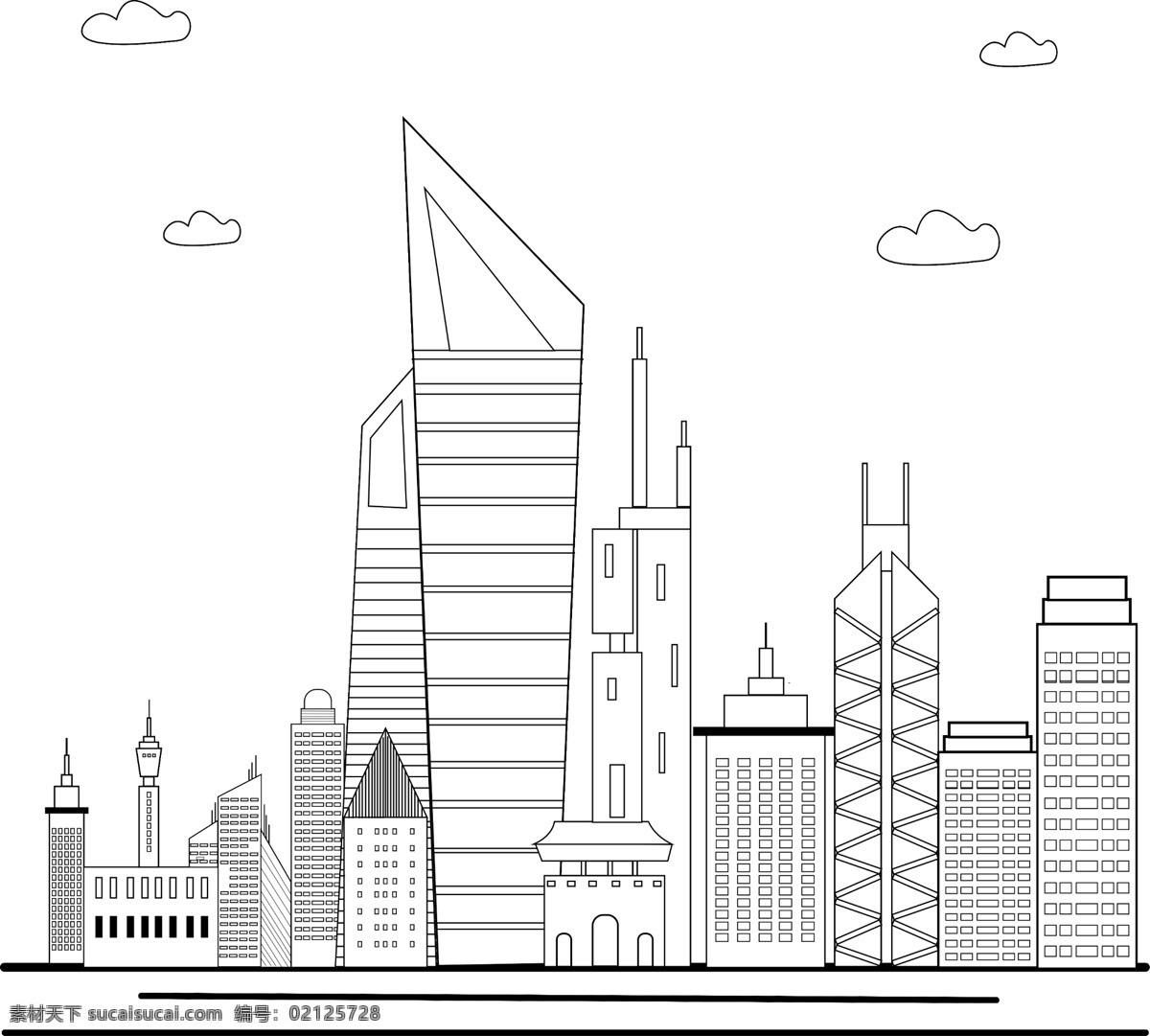 城市 建筑 线 稿 线条 线描 矢量图 城市建筑 城市建筑线稿