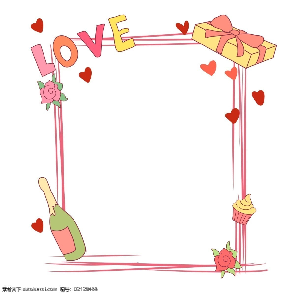 卡通 边框 手绘 插画 卡通手绘插画 可爱边框 简单边框 小清新 唯美 彩色 爱心 爱情 甜蜜 粉色