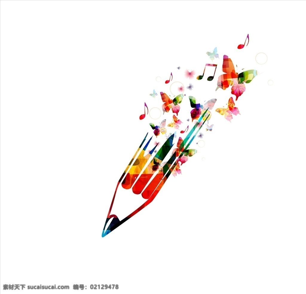 彩绘创意铅笔 矢量 手绘 学生 学生用品 创意铅笔 铅笔 蝴蝶 彩铅 学校 图标 工具 用品 办公用品 学习用品
