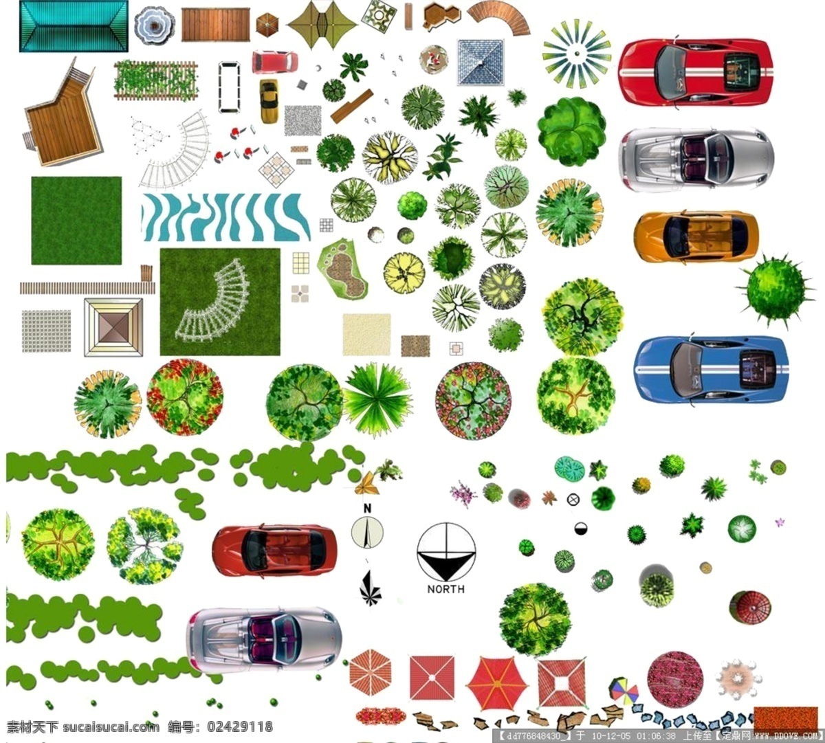 平 彩 树 植物 汽车 景观 小品 平面图 平彩 灌木 景观小品 建筑 规划 白色