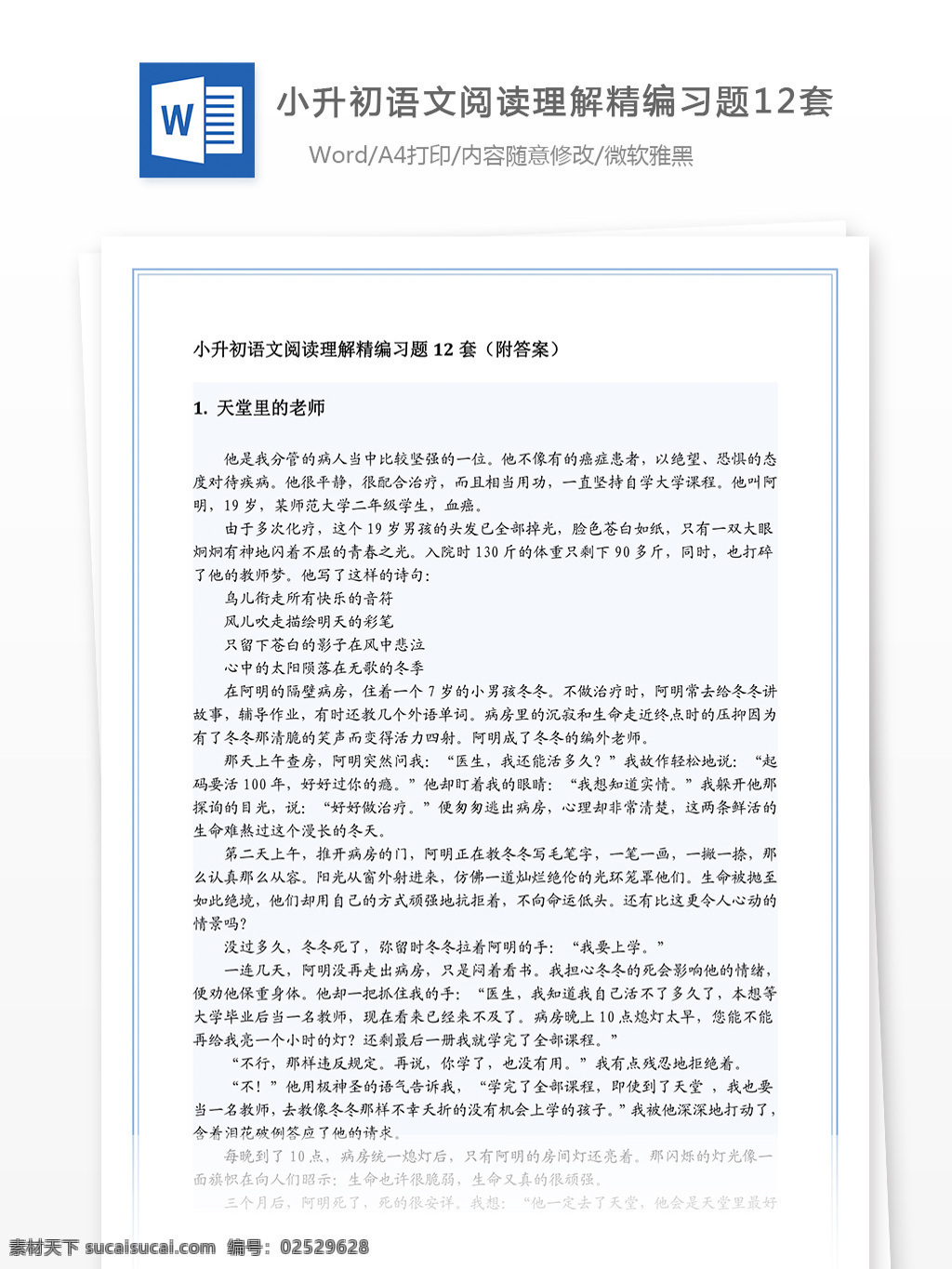 小升 初 语文 阅读理解 精编 习题 套 知识点总结 教育 初中教育 教育模板 word word文档 文库模板 实用模板 教育文档 试卷 小学教育