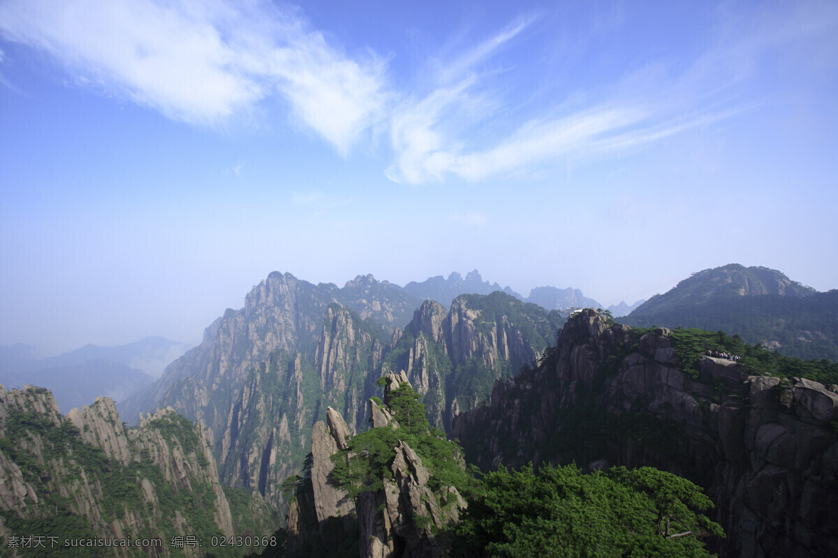 蓝天 白云 下 群山 黄山 安徽省 山峰 晴朗 仙境 一览众山小 黄山风光 风景 景色 美景 摄影图 旅游 旅游景点 著名景点 风景旅游区 高清图片 蓝天白云 风景图片