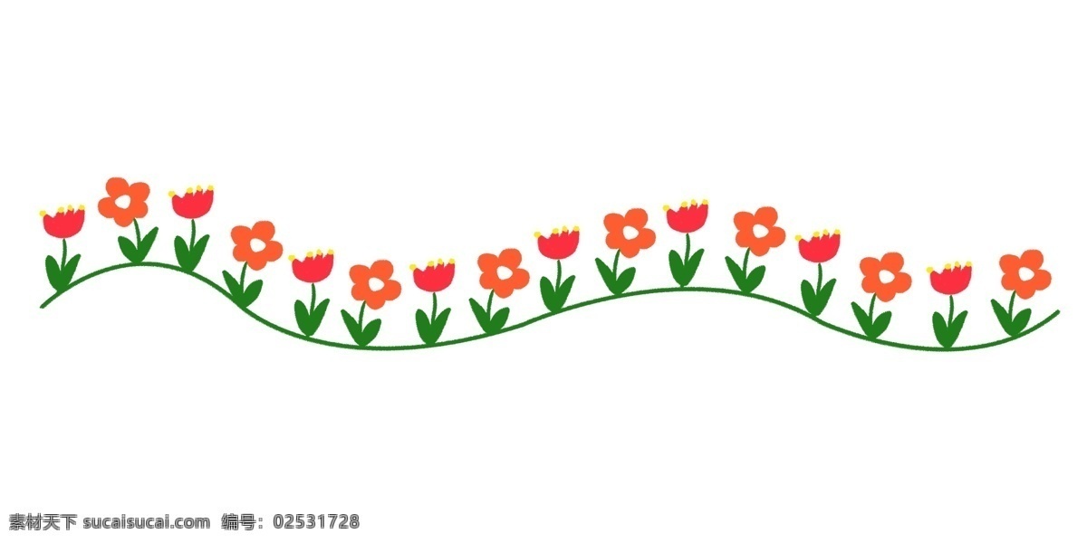 小花 分割线 手绘 插画 小花分割线 红色的小花 绿色的叶子 植物分割线 手绘分割线 绿色的分割线