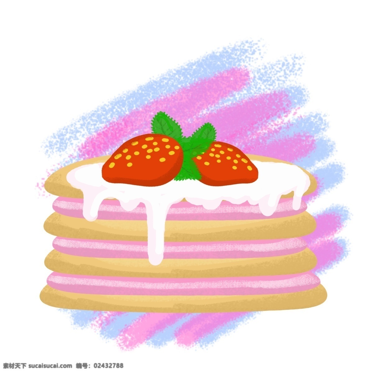 草莓 奶油 薄饼 甜点 甜品 多层甜品 薄饼蛋糕 草莓奶油 奶油薄饼派 草莓点心插画 茶点甜点 草莓甜品插画