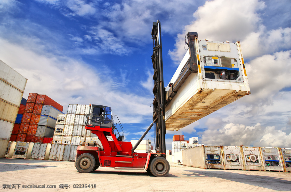 叉车 港口 交通工具 蓝天 白云 货柜 集装箱 码头 汽车 现代科技