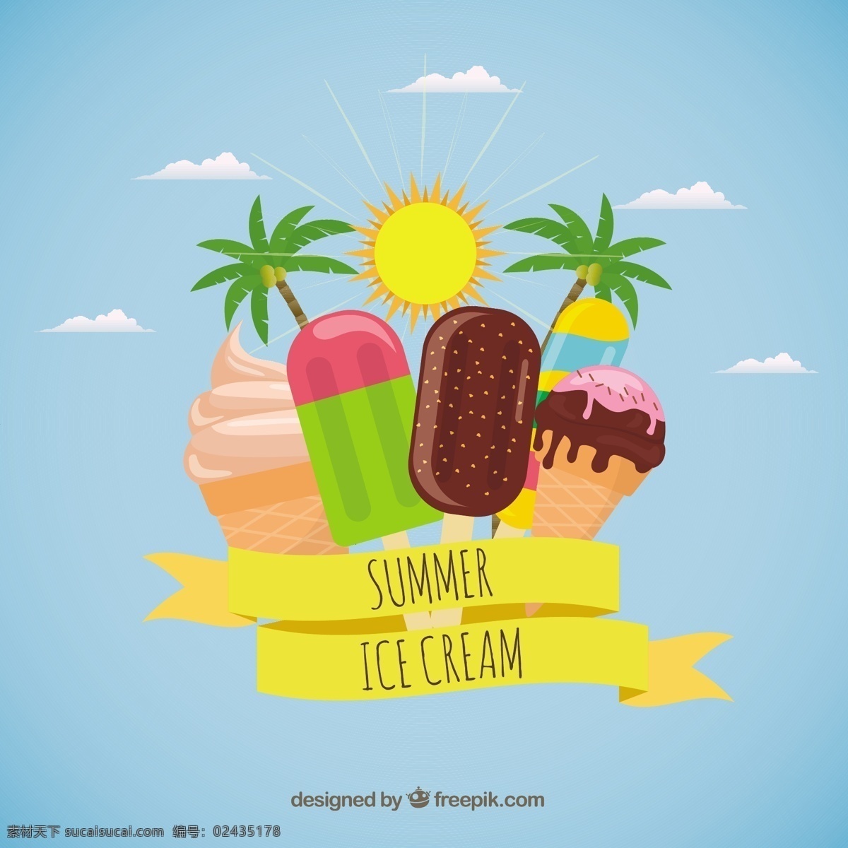 夏季 冰淇淋 的背景下 食品 夏天 冰 甜 树 棕榈树 棕榈 甜点 奶油 背景 饮食 季节 美味 夏季的味道 晶片