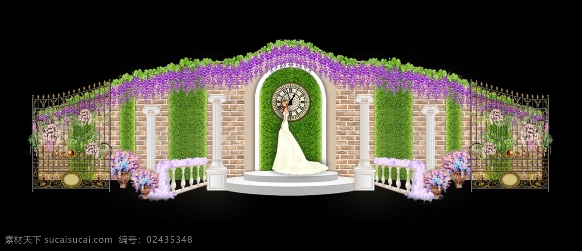 欧式 森 系 叶 墙 罗马柱 铁门 展示 签到 婚礼 效果图 欧式森系 时钟 叶墙 罗马花墩 扶手栏杆 圆形舞台 铁门花艺 紫藤花 攀藤 展示签到 婚礼效果图