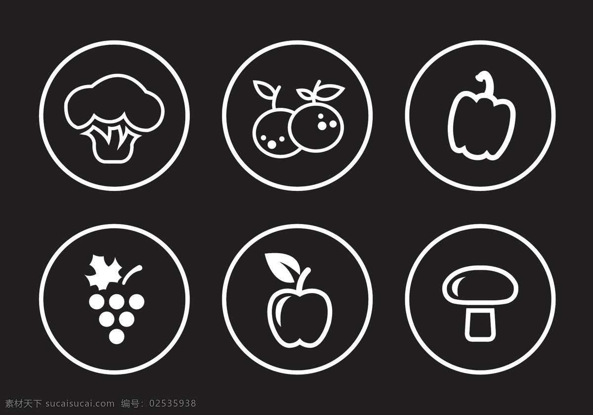 水果蔬菜 图标 水果 蔬菜 食物 插图 素食 背景 白色 新鲜 集 符号 苹果 标志 蘑菇 西兰花 葡萄 橘子 水果和蔬菜 西兰花隔离
