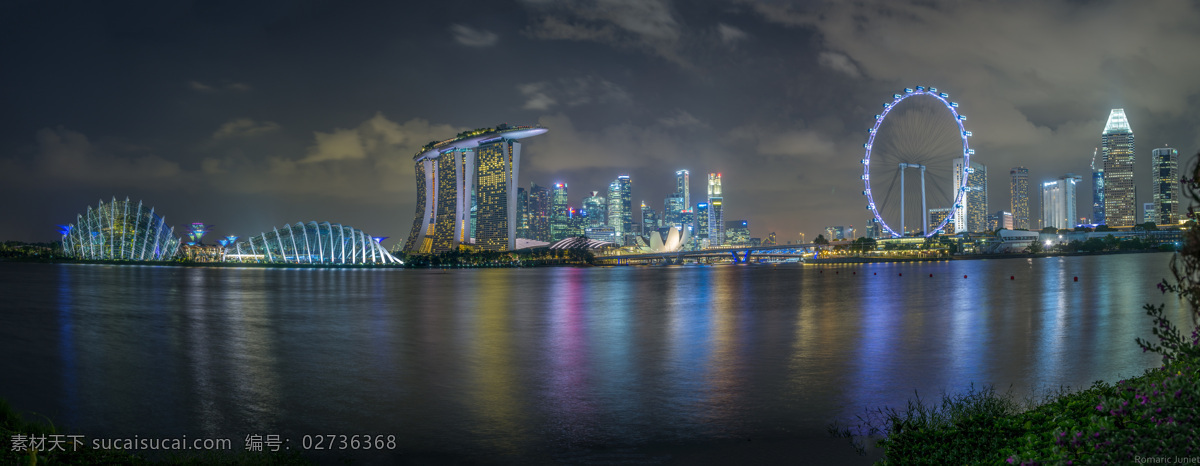 新加坡 城市 夜景 摩天轮 全景 全景风景 倒影 都市之光 城市夜景 夜空 都市夜景 城市之光 灯光璀璨 唯美 高楼 大厦 城市夜景2 自然景观 建筑景观