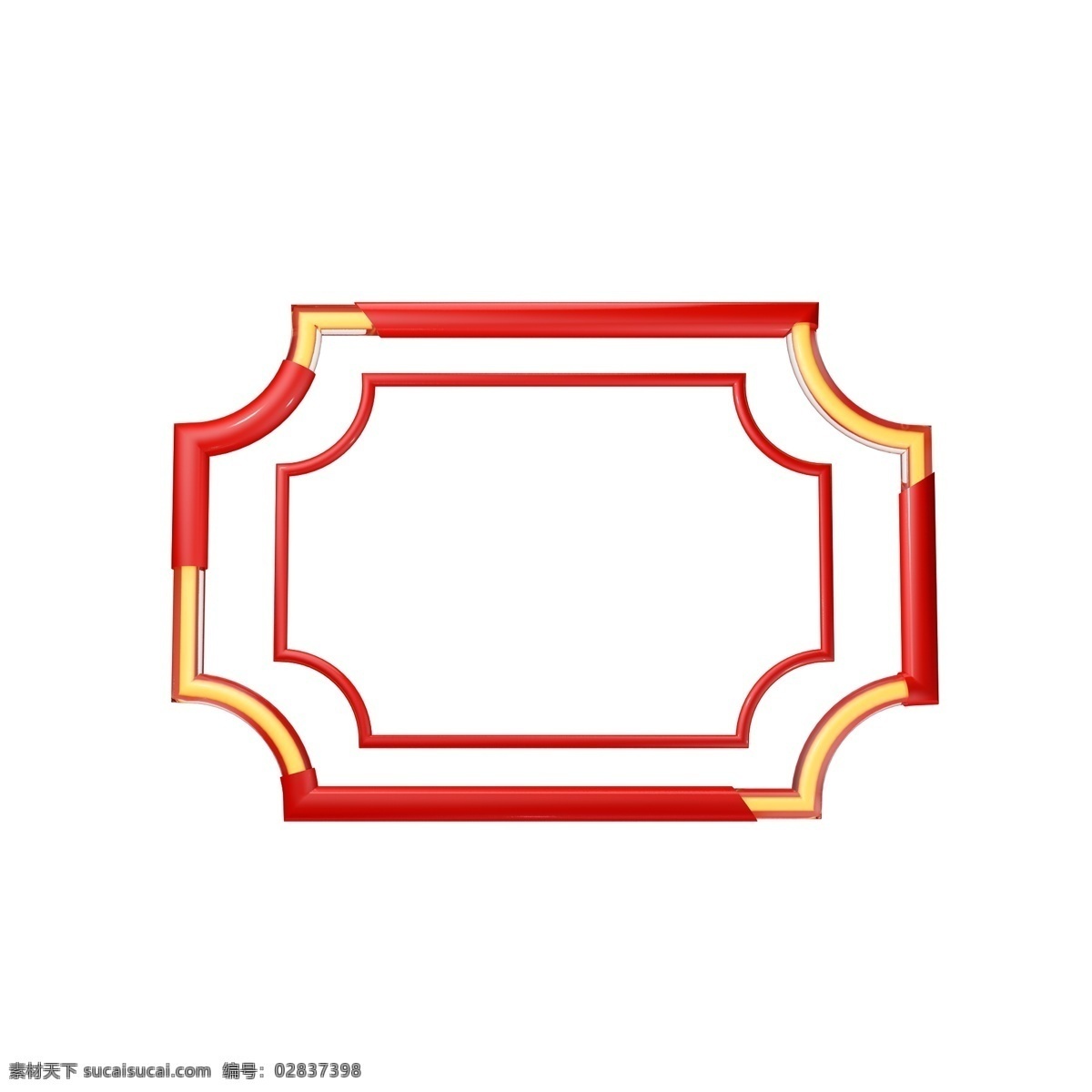 中国 风 长方形 圆角 边框 装饰 中国风 创意边框 c4d 立体 红色立体装饰 金色 立体装饰