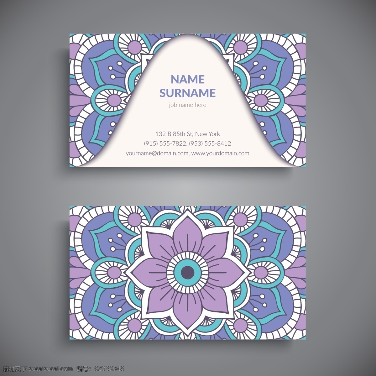 蓝色 紫色 名片 曼荼罗 商标 花卉 商业 抽象 卡片 装饰 模板 办公室 曼陀罗 展示 阿拉伯文 印度 文具 形状 公司