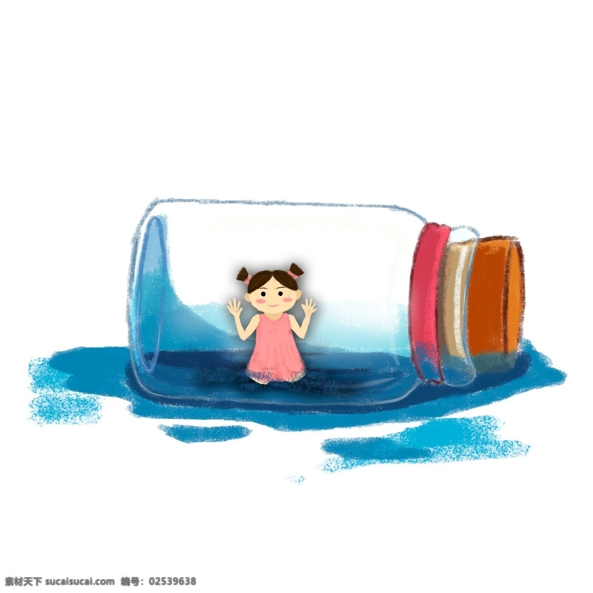 小 清新 漂流 瓶 里 女孩 商用 元素 小清新 插画 漂流瓶 唯美设计 手绘