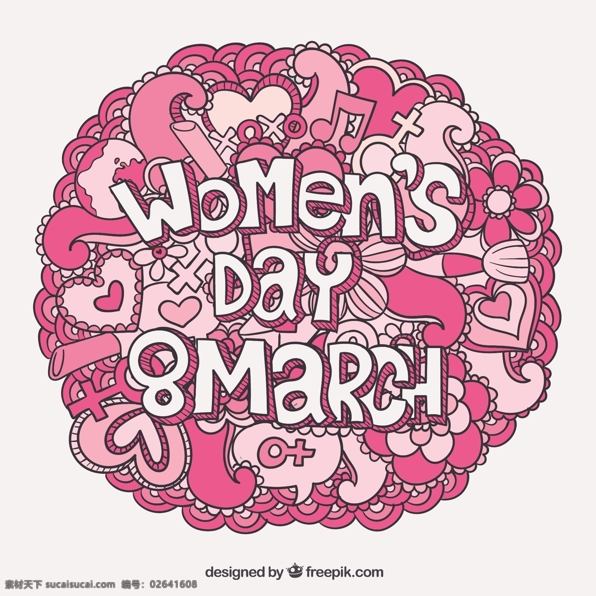 妇女节背景 粉红色的 涂鸦 绘画 庆祝 手工 女子 抽纱 女装 手绘 平等