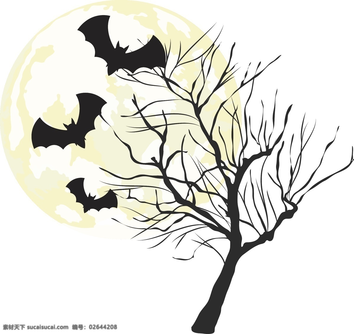 万圣节枯木 矢量png 蝙蝠 月圆之夜 万圣节 万圣节之夜 恐怖之夜