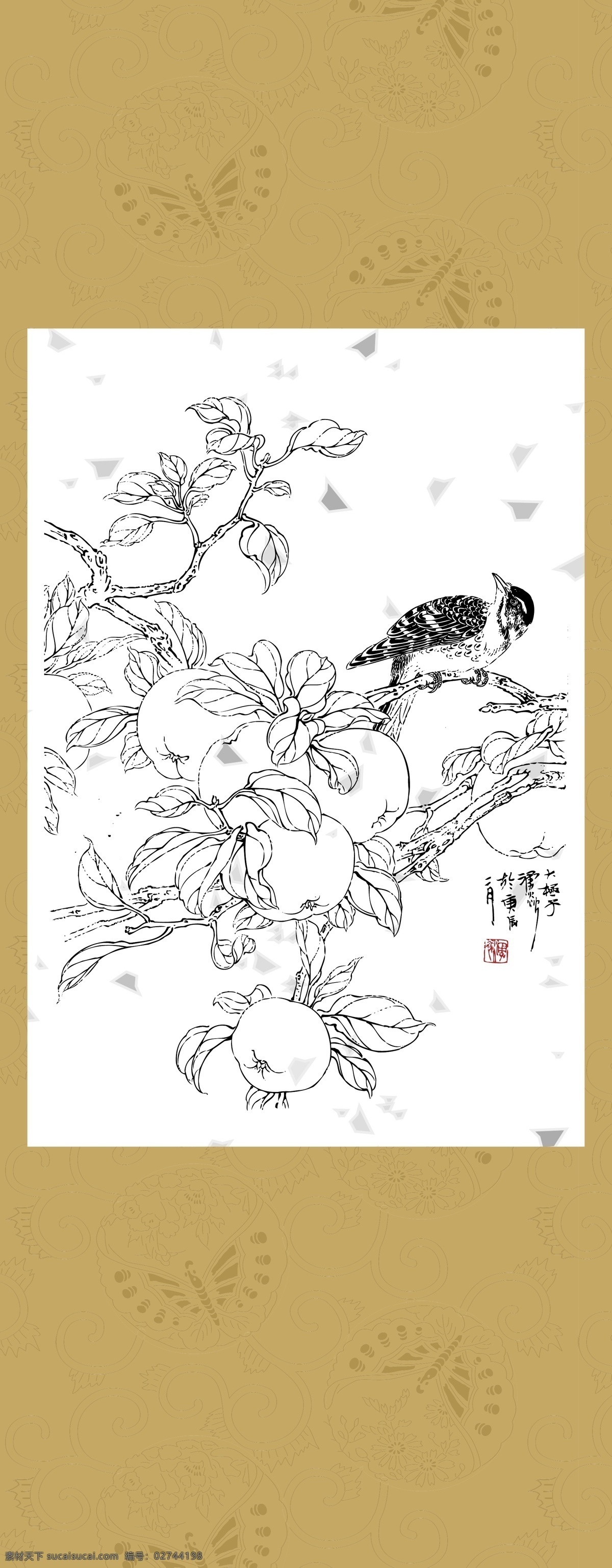 花鸟系列十五 花边 工笔 国画 白描 线描 团花 绘画 古典 传统纹样 花鸟 传统文化 文化艺术 矢量