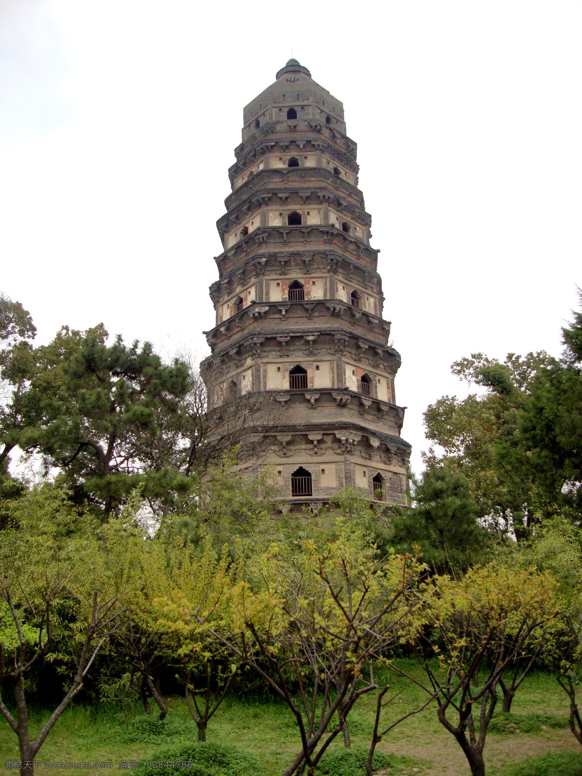 苏州虎丘塔 虎丘塔 塔 苏州 绿树 风景 自然风光 树木 草地 虎丘 一日游 国内旅游 旅游摄影