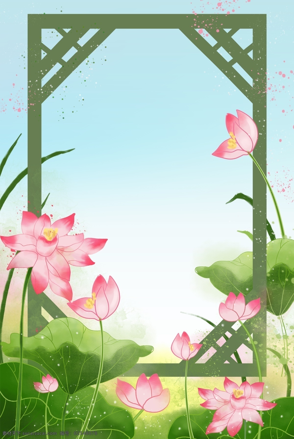 夏季 荷花 荷叶 海报 背景 夏季荷花 手绘荷花 粉色荷花 绿色荷叶 荷叶水珠 荷花叶 植物 花瓣