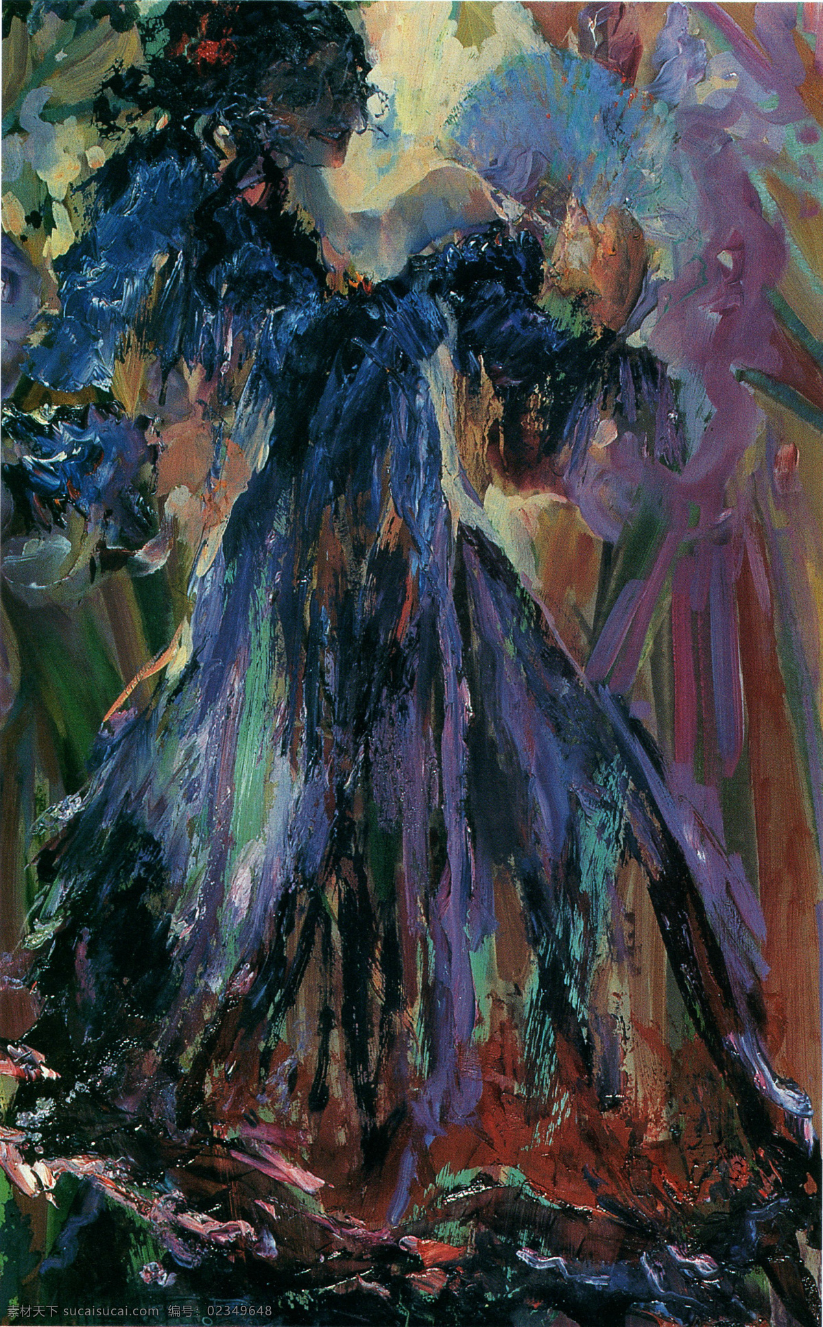 抽象 国外 绘画书法 蓝色 女人 人物 扇子 文化艺术 持扇舞者 乌克兰 青年画家 油画 舞蹈 形体 姿势 作品选 家居装饰素材