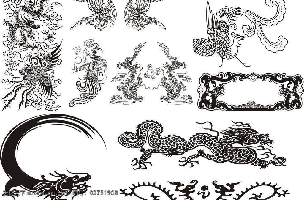 底纹 底纹背景 底纹边框 动物 动物花纹 动物矢量 凤 凤凰 花纹 中国 传统 矢量 模板下载 传统动物花纹 龙 矢量图 花纹花边