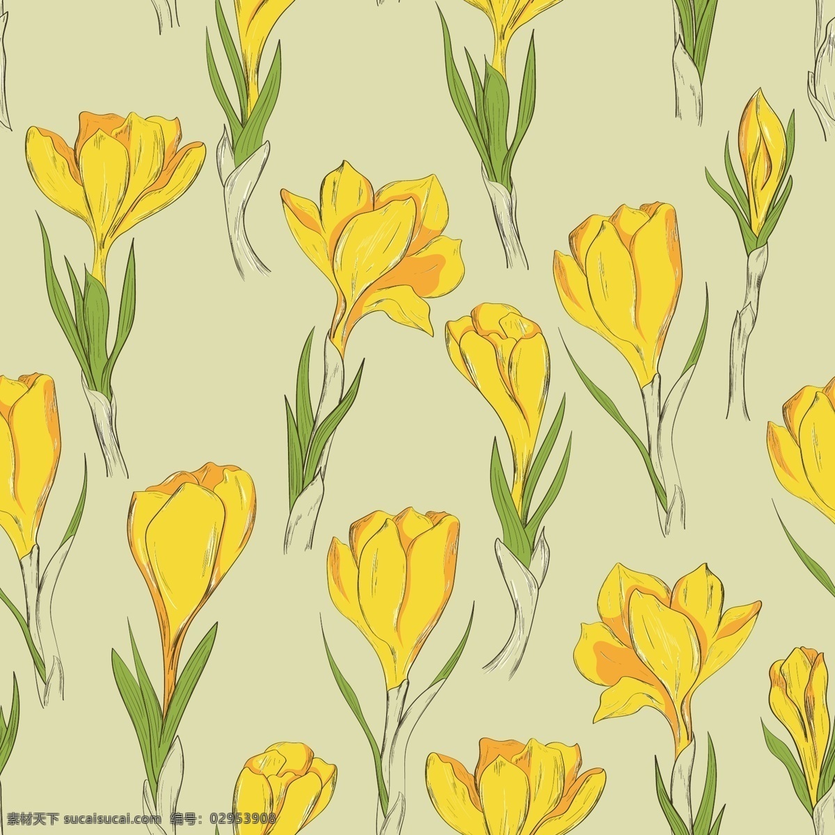 粉黄色 绿叶 平面素材 设计素材 矢量素材 水彩 鲜花 手绘 黄色 花朵 背景 矢量