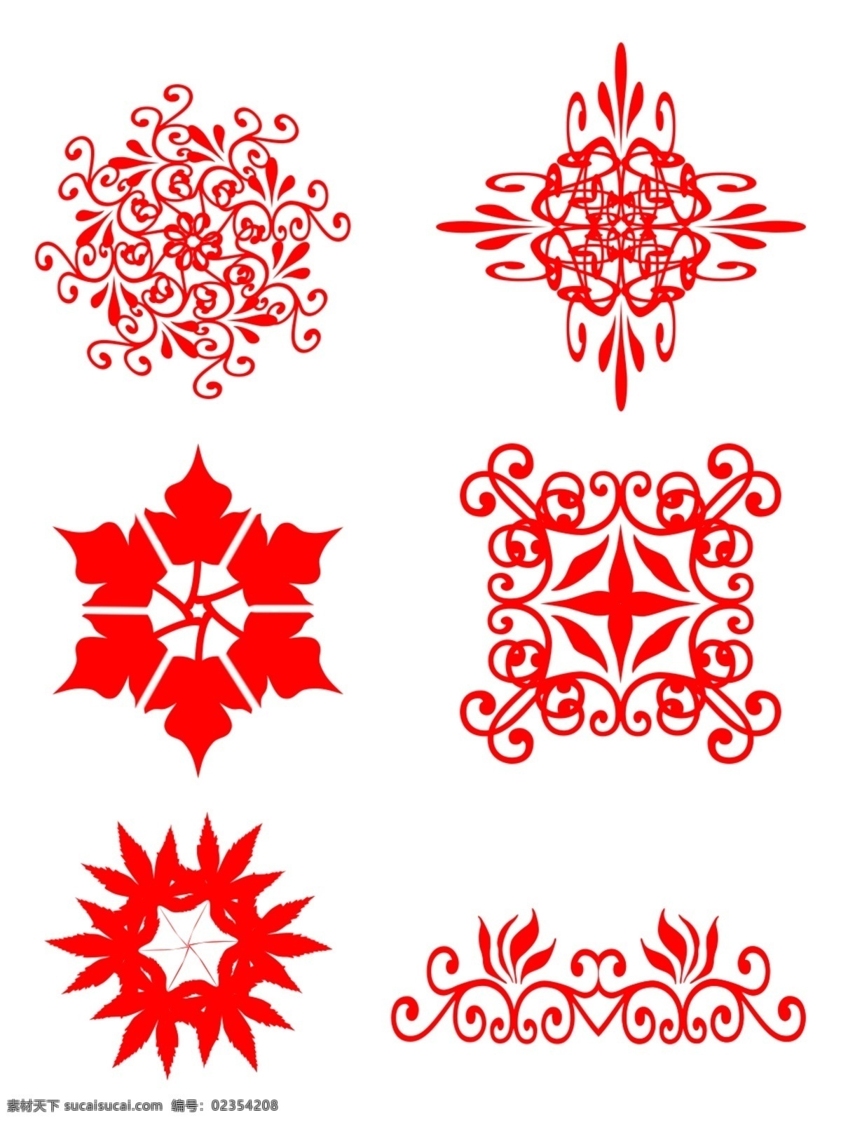 手绘 中国 风 红色 矢量 图案 几何 剪纸 剪影 花纹