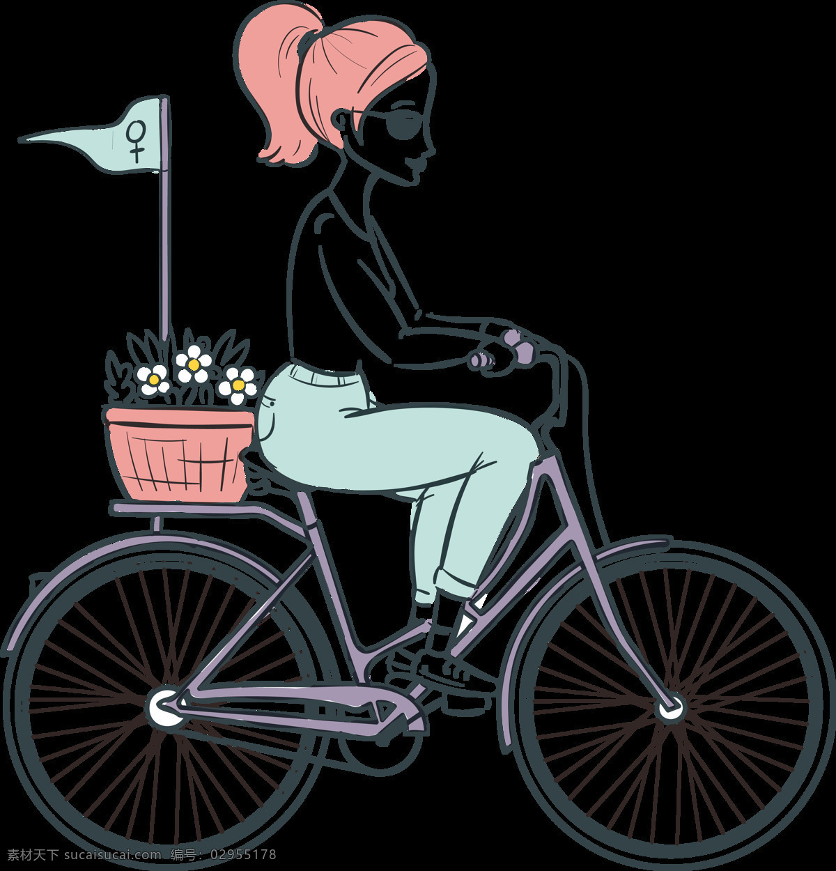 时尚 手绘 自行车 插画 免 抠 透明 图 层 共享单车 女式单车 男式单车 电动车 绿色低碳 绿色环保 环保电动车 健身单车 摩拜 ofo单车 小蓝单车 双人单车 多人单车