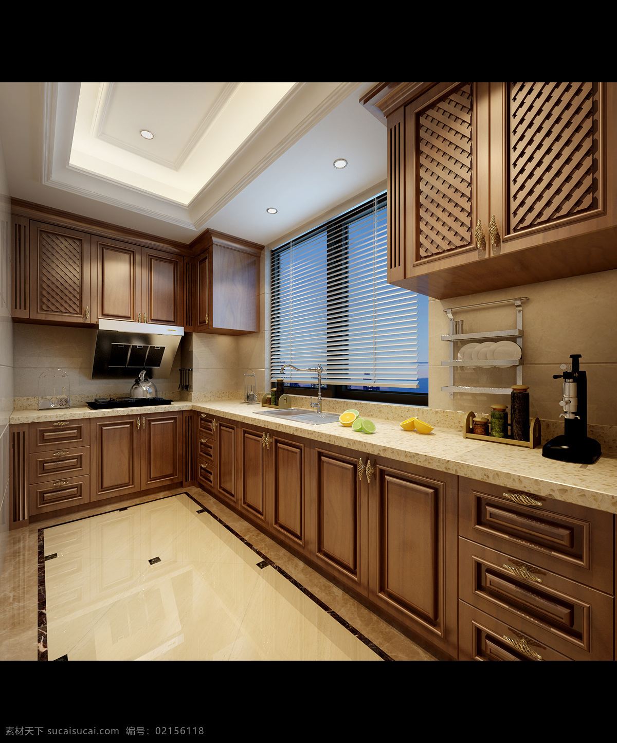 欧式厨房 厨房吊顶 地面拼花 简欧厨房 油木厨房 环境设计 室内设计