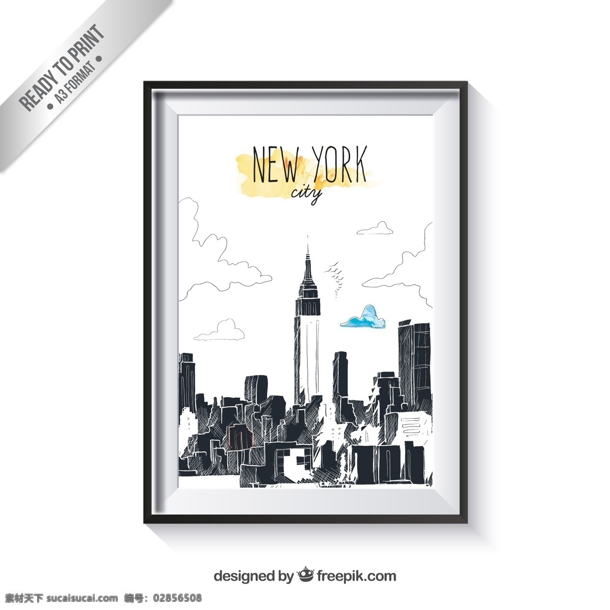 创意 手绘 纽约 城市 建筑群 矢量图