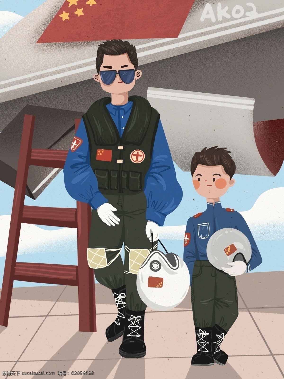 祖国 保卫者 日 空军 小 清新 创意 形象 插画 祖国保卫者 小清新 可爱 军人 中国