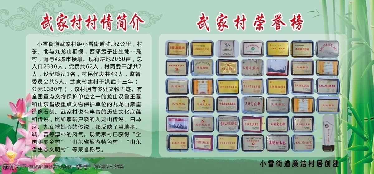 村情介绍展板 荷花 远山 竹子 村庄简介 村庄荣誉 企业类 展板模板