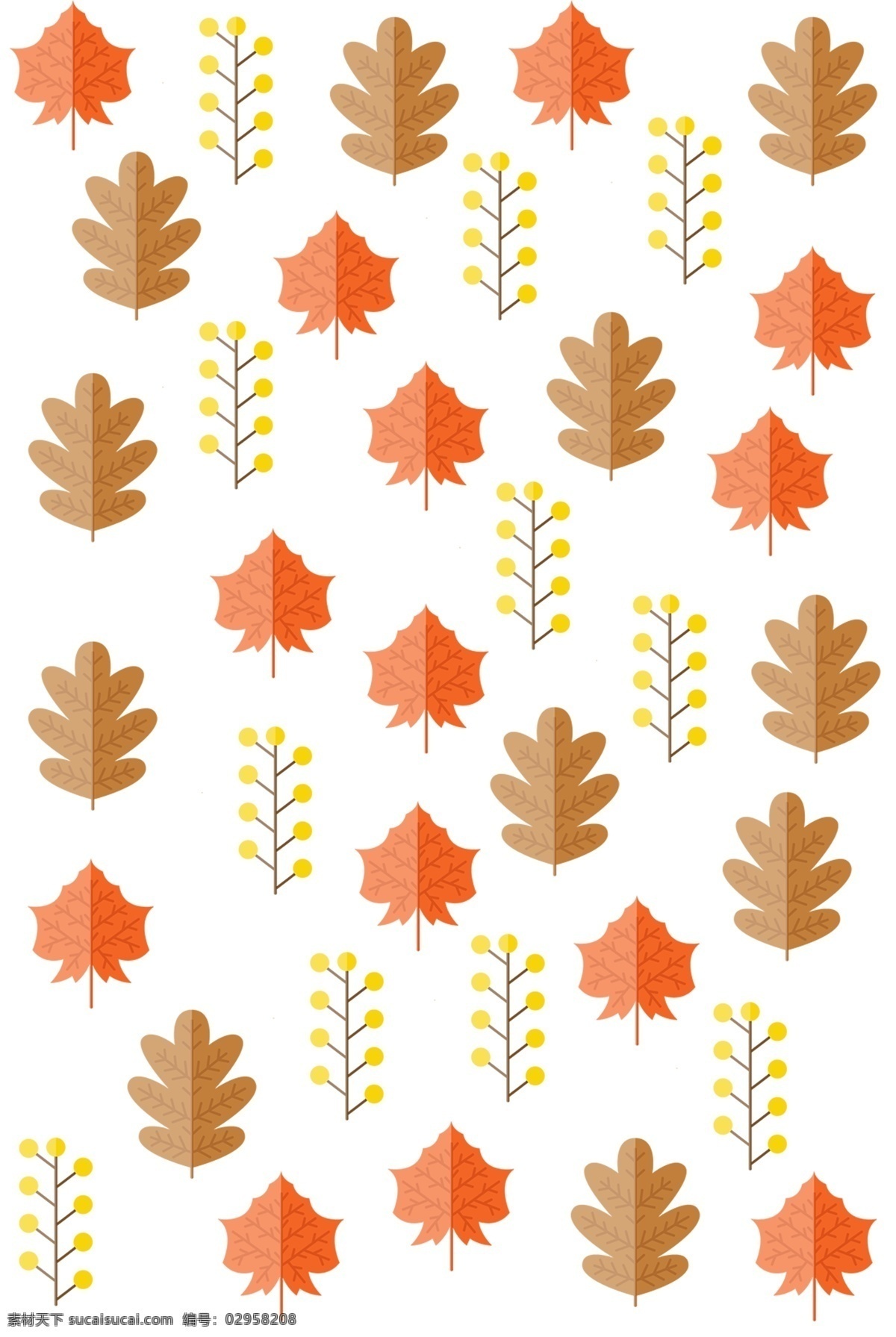 漂亮 叶子 底纹 插画 漂亮的叶子 树叶底纹插画 黄色的树叶 棕色的大叶片 红色的枫叶片 植物底纹