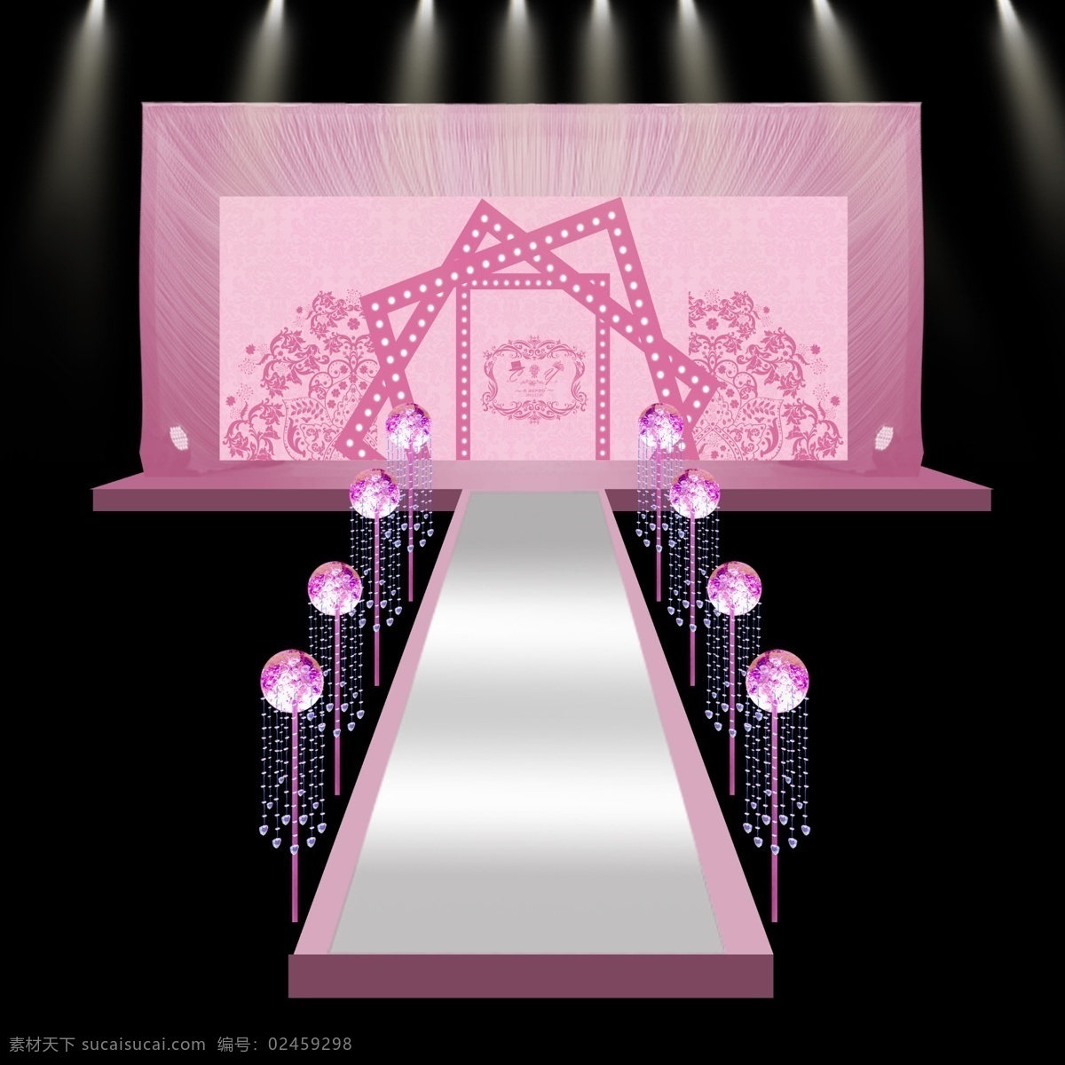 婚礼 舞台 效果图 粉色飞天 跑马灯 欧式 黑色