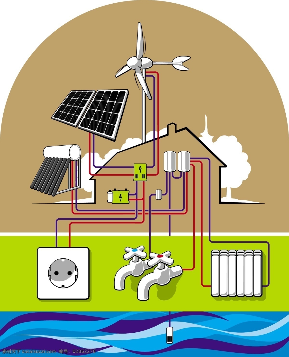 卡通能源插画 太阳能 能源 环保插画 卡通 插画 标志图标 矢量素材 白色