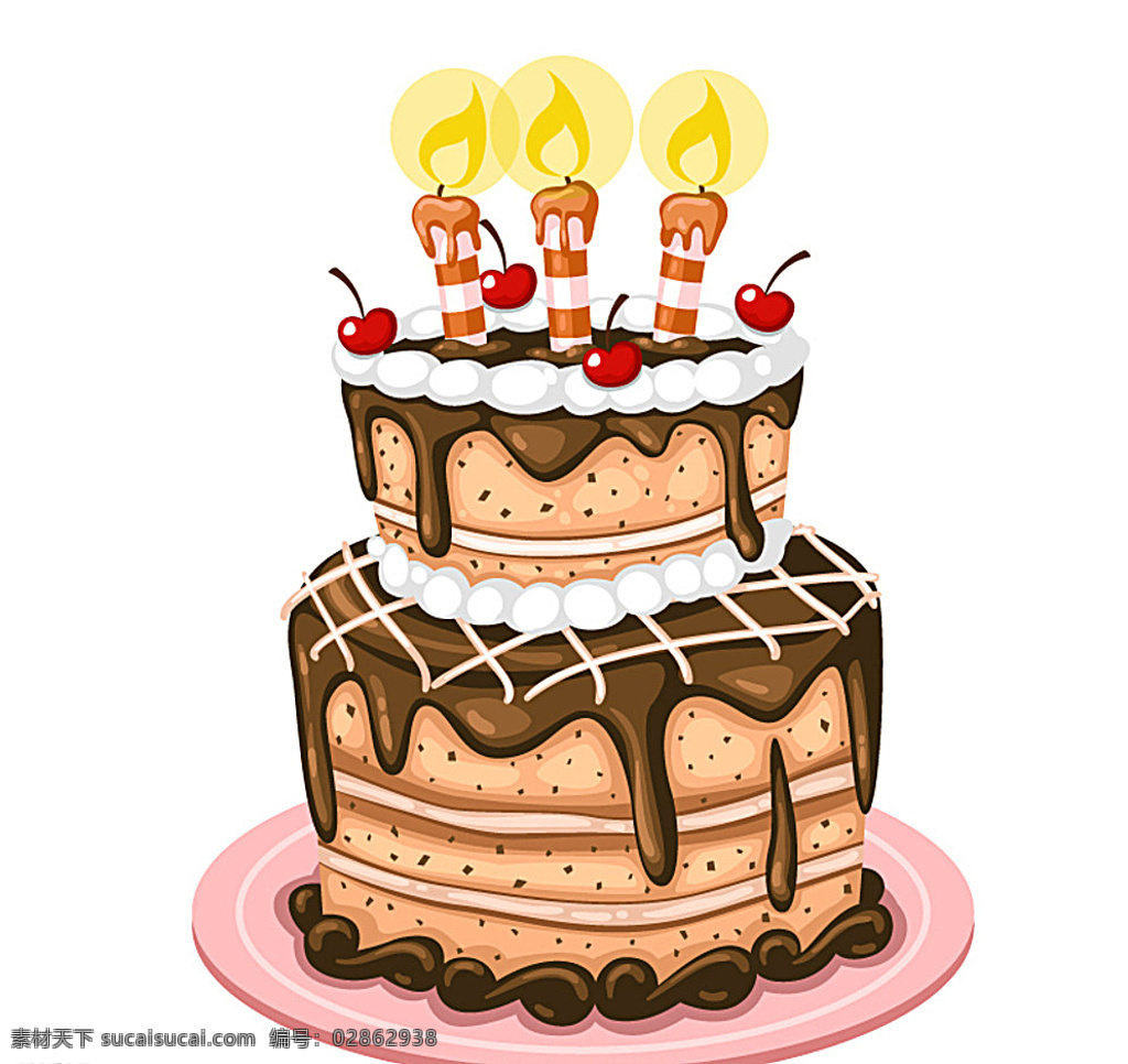 美味 巧克力 生日蛋糕 生日 蛋糕 糕点 美食 食物 蜡烛 烛光 樱桃 巧克力蛋糕 庆祝 祝福 贺卡 卡片 甜点 插画 背景 海报 画册 食品果蔬 生活百科 餐饮美食 白色