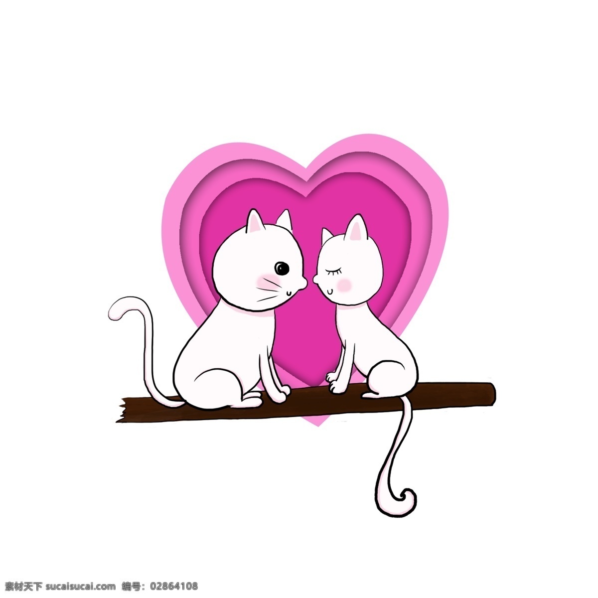 手绘 卡通 可爱 猫咪 爱情 装饰 猫 情侣猫 爱情猫 爱 520 猫咪爱情插画