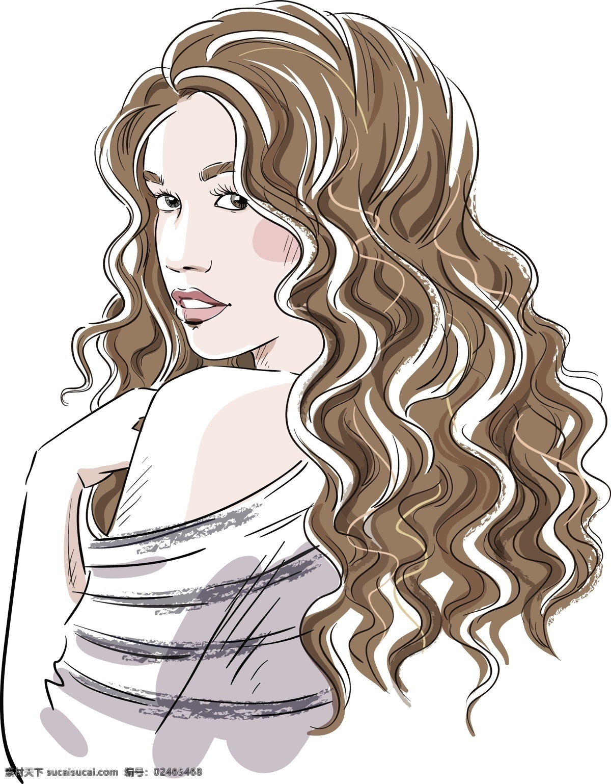 时尚 卷发 女孩 插画 卷发美女 时尚美女插画 卡通美女漫画 女性插图 卡通人物漫画 生活百科 矢量素材
