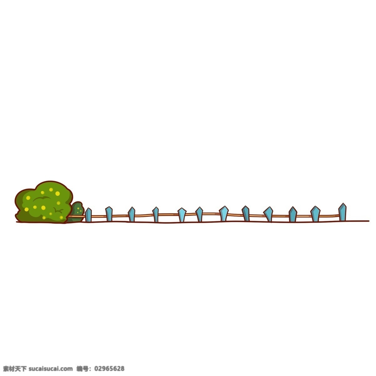 手绘 栅栏 分割线 插画 绿色的大树 卡通插画 手绘插画 蓝色的栅栏 绿植 植物 栏杆 栅栏分割线 大自然