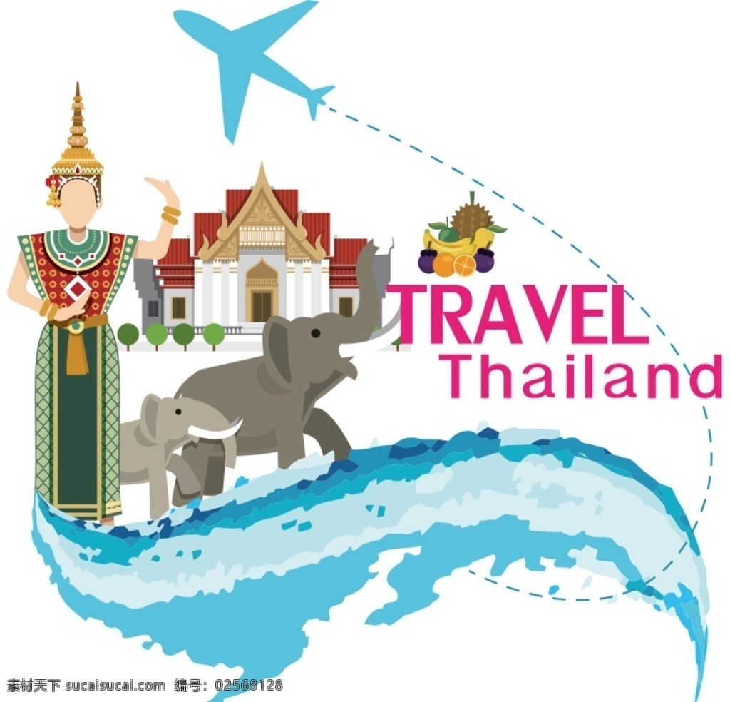 泰国旅游 大象 飞机 泰国文化 泰国特色 旅游 旅行 出国游 文化艺术 绘画书法